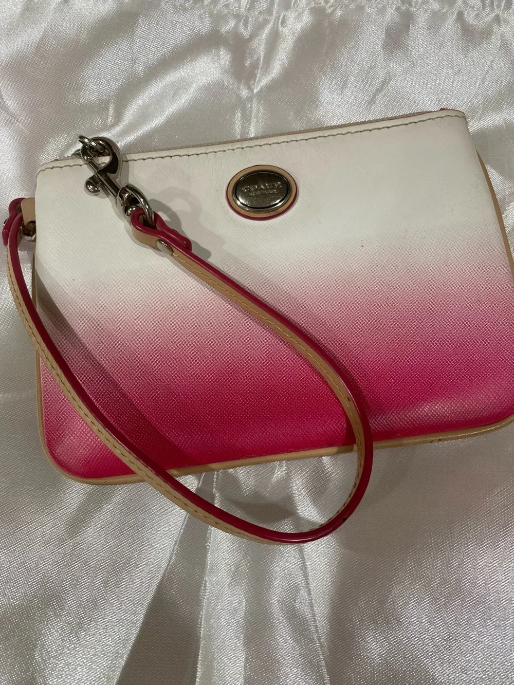Coach Pink Ombre Wristlet with Tan Trim